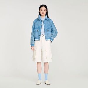 SANDRO RIB-TRIMMED DENIM JACKET